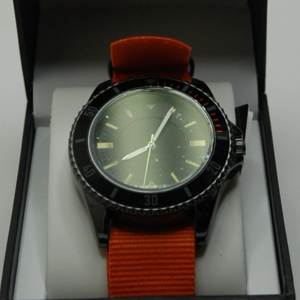 INC Men's Orange Grosgrain Strap Watch 44mm, Created for Macy's